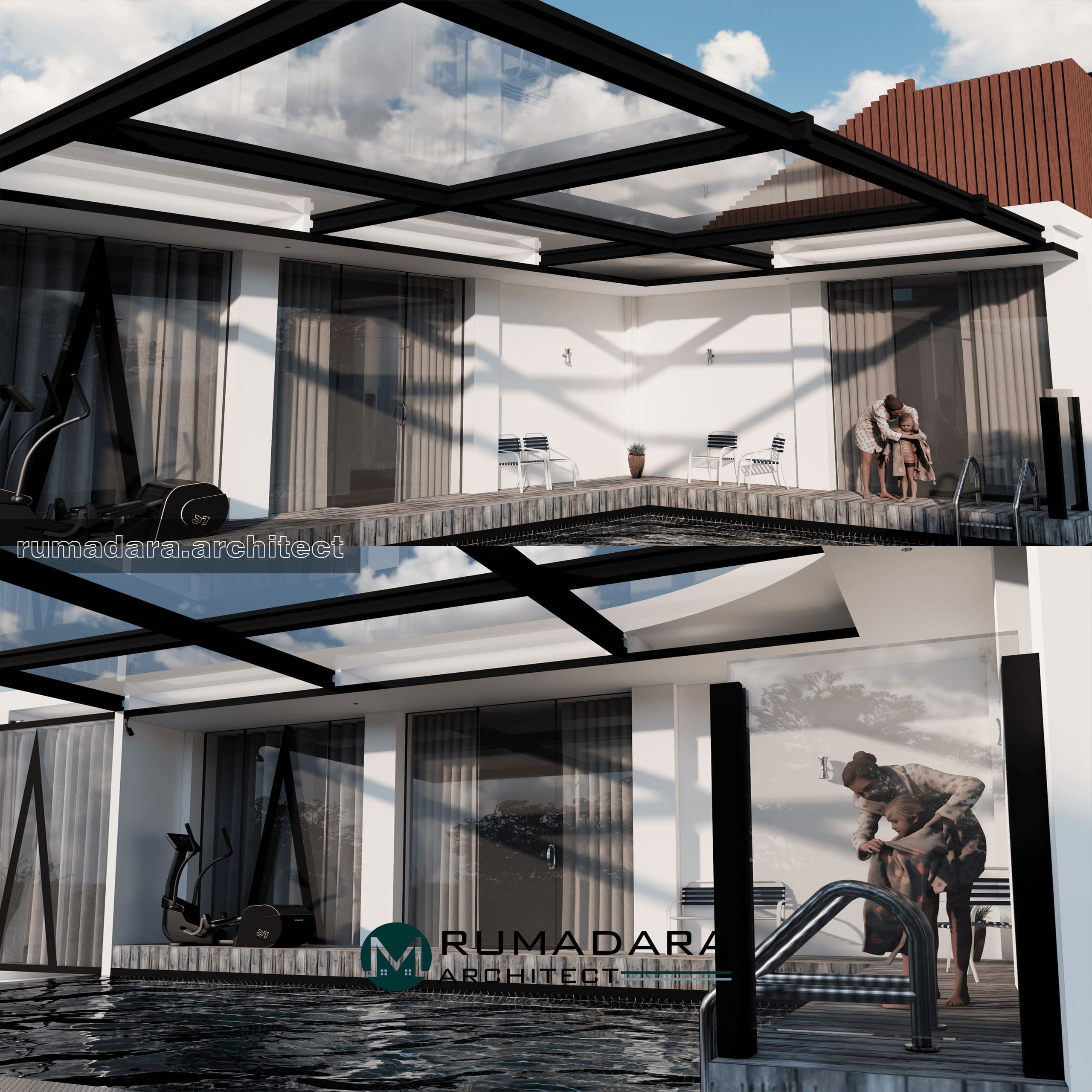 Rumah dengan konsep modern Kontemporer 2 lantai + Basement